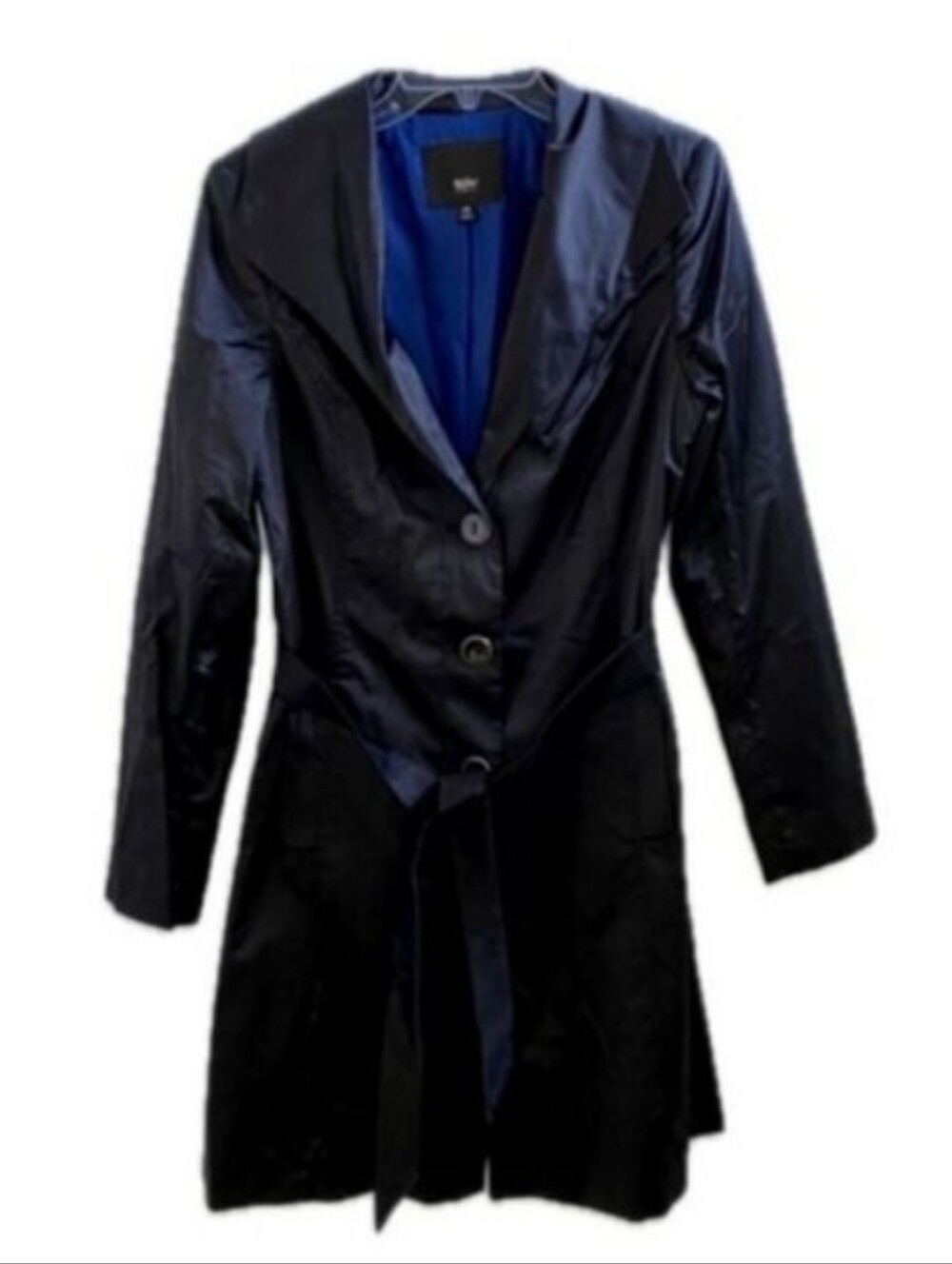 Black Silky Soft Trench Coat with Tailored Silhouette Size Medium